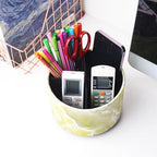 Round Leather Art Supply Organizer,Remote Control Holder,360-degree Rotating Pen Organizer with 4 Compartments(1-Marble Geen) - color: 1-Marble Geen