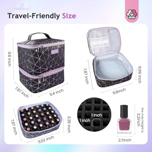 SAVILAND Nail Polish Organizer Bag: PU Leather Nail Kit Organizer Holds 30 Bottles & Nail Lamp, Black Nail Supply Organizer Nail Polish Carrying Case Gel Nail Organizers and Storage Box for Nail Tech - color: Black
