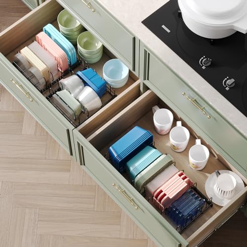 Expandable Food Container Lid Organizer,Large Capacity Adjustable 8 Dividers Detachable Lid Organizer Rack for Cabinets, Cupboards, Pantry Shelves, Drawers Keep Kitchen Tidy,Black 10.2”wide,3.6 Pound. - color: Black