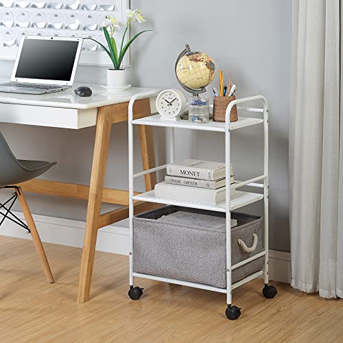 SunnyPoint 3-Tier Rolling Utility Cart – Metal Storage Organizer with Wheels, Mobile Kitchen Cart, Office & Home Organizer, White, 12" D x 16.92" W x 31.1" H - color: Wht