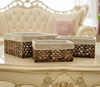 Water Hyacinth Storage Baskets Set of 3 with Metal Frame & Removable Liner, Large Medium Small Rectangular Woven Organizer Bins for Closet, Bedroom, Bathroom, Kitchen, Home Organization - size: Set of 3