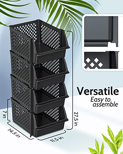 TidyFriend 4 Pack Stackable Storage Bins Open Front for Pantry Organizers and Storage, Pantry Storage for Food, Kitchen and Home Organization, Plastic Storage Bins, Dorm Room Essentials (Black) - color: Black, size: 4 Pack
