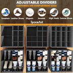 SpaceAid Shoe Organizer for Closet, 2 Pack Foldable Shoe Storage Containers Baskets Boxes Bins w/Adjustable Dividers, Fits 16-32 Pairs, Grey - color: Grey