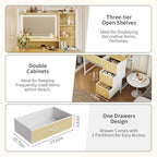 Garvee Vanity Desk with Square Mirror, 35.4” Makeup Vanity Table with Shelves, 4 Fabric Drawers Storage, Modern Dressing Table for Bedroom, Gift for Girls