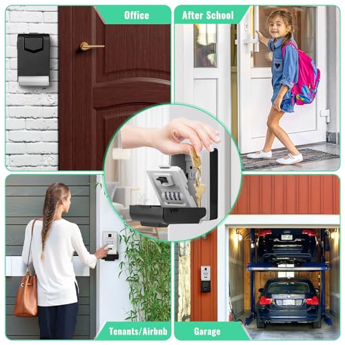 Key Lock Box for Outside with Light Up Dials - Sturdy Waterproof Combination Key Holder Wall Mount Key Storage Box for House Keys- Resettable Code Safe Security Outdoor LockBox Large Capacity