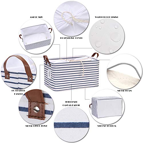 Hinwo 31L Large Storage Bins, Closet Organizers and Storage, Shelf Baskets, Foldable Clothes Storage Baskets with Handles, Containers for Clothing, Blanket, Towels, Toys, Bedding (Navy Stripe) - color: Navy Stripe, size: 16.5" / 31L / 1-Pack