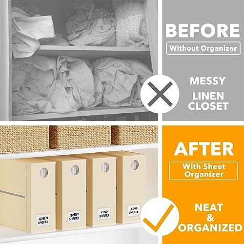 SpaceAid 4 Pack Bed Sheet Organizers and Storage, Foldable Sheet Organizer for Linen Closet, Sheets Set Folder Keeper with Window XL (Queen & King Size) Organizing Bedding Container, Beige - color: Beige, size: 4 Pack
