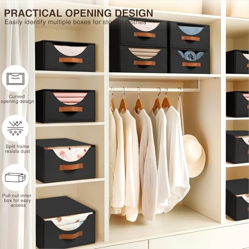 Homsorout Stackable Storage Drawers - Collapsible Storage Bins with Drawers, 6 Pack Closet Shelf Organizer Basket, Fabric Pull Out Organizer for Bedroom, Living Room, Dorm, Black - color: Black, size: 13 Inch. - 8 Pack