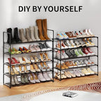 Metal Shoe Organizer,6 Tiers Shoe Storage Shoe Rack with Hooks,Fit 24-30 Pairs,Adjustable Shoe Shelf for Entryway,Hallway,Bedroom,Metal Bottom Support - size: 6 Tier