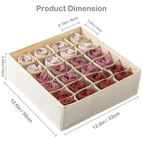 Qozary 2 Pack Socks Underwear Drawer Organizer Divider, 24 Cell or 16 Cell Collapsible Cabinet Closet Organizer Storage Boxes for Clothes, Socks, Lingerie, Underwear, Ties - color: Beige, size: 24 Cells