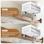 2 Tier Bedside Shelf for Dorm Bunk Bed, Under Mattress Bedside Shelf Clip On Nightstand with Fabric Drawer, Bed Side Table Tray Organizer, Bedside Tray with Cable Management, Back to School (white) - color: White