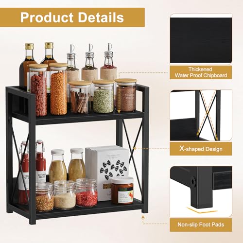 Giikin Kitchen Countertop Organizer, 2 Tier Coffee Bar Organizer, Black Spice Rack for Counter, Kitchen Counter Shelves, Particleboard, Large Size (15.8" L x 7.9" W x 15.8" H), Black - color: Black, size: Large
