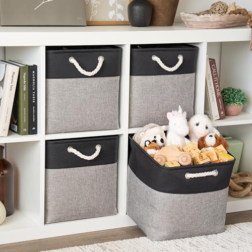 OrganiHaus 13x13 Cube Storage Bins 3 Pack, Foldable Cube Storage Organizer w/ Rope Handles, Collapsible Fabric Bins for Toys, Clothes & Closet Organization, Fabric Square Baskets - Gray/Black - color: Gray Base / Black, size: 3 pcs (13x13)