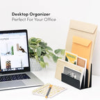 xympo Desktop Mail Organizer – 3-Slot Black Metal Letter Holder and Bill Sorter for Office and Home