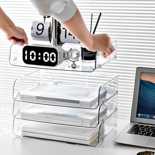 Gagee Set of 2 Office Organization and Storage, Clear PET Letter Tray Desk Organizer, Stackable Document Organizer for Notes, Pens, File Paper, Desk - size: 2 Horizontal