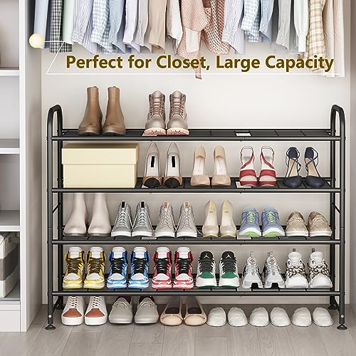 LINZINAR Shoe Rack Long 4 Tier Shoe Storage Organizer Metal Wide Shoe Shelf for Closet Entryway Bedroom 24 Paris Large Capacity, Gold Black - color: Black, size: 4-Tier