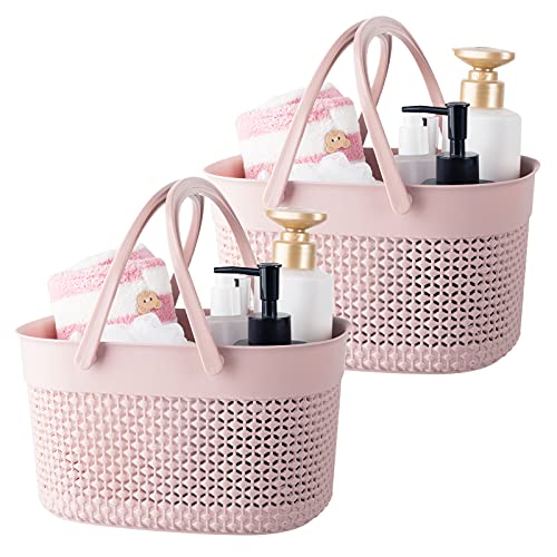 rejomiik 2 Pack Plastic Shower Caddy Basket, Portable Organizer Storage Tote with Handles Toiletry Bag Bin Box for Bathroom, College Dorm Room Essentials, Kitchen, Camp, Gym, Pink - color: Pink, size: 2 pack