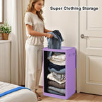 Odonata 75L Slim Laundry Hamper with Lid,Large Foldable Laundry Basket with Removable Bag and Handles Tall Collapsible Dirty Clothes Basket Great for Bedroom, Bathroom, Dorm, College,RV.(Purple, 75L) - color: Purple