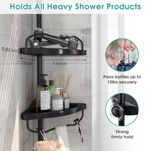 Lilyvane Corner Shower Caddy: Rustproof 125" Tension Inside Shower Organizer, Adjustable Bathroom Organizer Shelves for Bathtub Shampoo Conditioner Storage, Floor to Ceiling Standing Caddy - color: Black