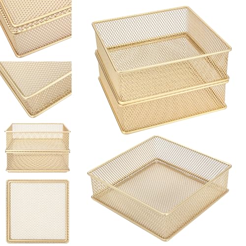 Annova Mesh Stackable Drawer Cabinet and Shelf Organizer Bins Storage Basket School Office Supply Holder Tray- Set of 2 (Gold, 6x6x2 Inch) - color: Gold, size: 6x6x2 Inch