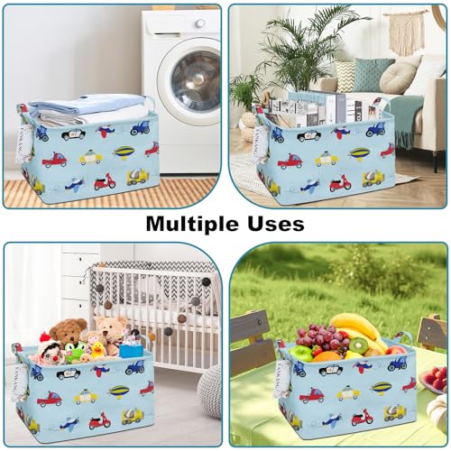 FANKANG Storage Basket,Nursery Hamper Canvas Laundry Basket Foldable with Waterproof PE Coating Storage, Office, Bedroom, Clothes,Toys (Rec-Car) - color: A Rec-Car-L
