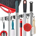 Broom Mop Holder Wall Mount Broom Hanger Wall Mounted Metal Organization Garage Storage Garden Kitchen Tool Organizer With 4 Racks and 5 Hooks (Silver, 1 Pack 4R5H) - size: 1 Pack 4R5H