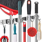 Broom Mop Holder Wall Mount Broom Hanger Wall Mounted Metal Organization Garage Storage Garden Kitchen Tool Organizer With 4 Racks and 5 Hooks (Silver, 1 Pack 4R5H) - size: 1 Pack 4R5H