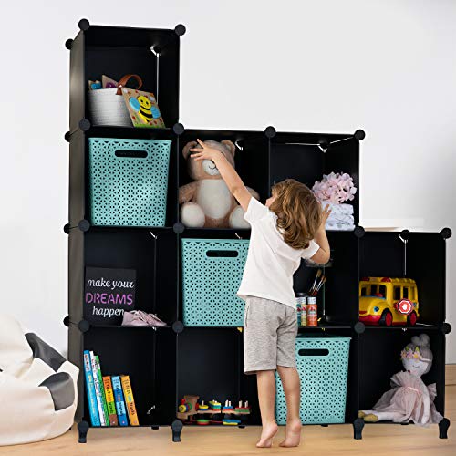 Homeries Cube Storage System – Modular DIY Plastic Closet Organizer Rack, Storage Shelves, Bookshelf, Bookcase for Bedroom, Office, Dorm Room, College, Living Room - Black (12-Cube) - size: Large