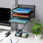 Mind Reader 3-Tier Paper Tray, File Storage, Desktop Organizer, Wall Mountable, File Organization, Metal Mesh, Black - style: 3-Tier