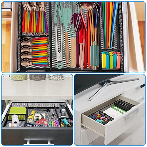 Desk Drawer Organizer Tray with Adjustable Compartments, 6 Grid Metal Mesh Drawer, Multi-use Desk Organizer Storage Box Set for Office,Home,School Supplies, 12.6X9X1.9 inch