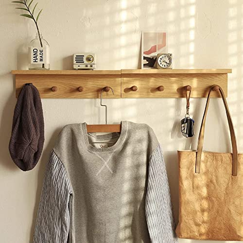 Entrance Coat Rack ，Coat Hooks, Wall-Mounted Wooden Hook Rack, Wall-Mounted Shelves(Oak Colored Finish—A-1) - style: Oak colored finish—A-1
