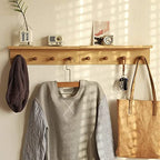 Entrance Coat Rack ，Coat Hooks, Wall-Mounted Wooden Hook Rack, Wall-Mounted Shelves(Oak Colored Finish—A-1) - style: Oak colored finish—A-1