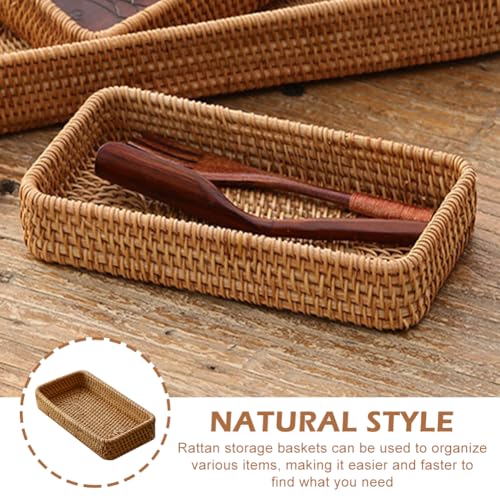 8in Rattan Bathroom Vanity Tray, Toilet Tank Basket, Bathroom Decor Box, Small Narrow Guest Towel Holder for Vanity, Countertop, Bathroom, Kitchen and Cabinet Storage(Color:Wood)
