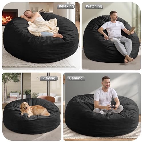 Hobestluk 5FT Bean Bag Chair Giant Bean Bag Chairs for Adults Large Bean Chairs with Removable Cover, Beanbag Chair with Filler, Adult Bean Bag Chairs for Living Room, Bedroom - color: Black, size: 5FT - 50" x 50" x 24"