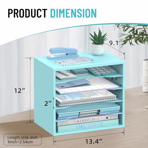 5-Tier Wood Desk Organizer, Paper Tray Organizer for Desk with Adjustable Storage Shelves, Desktop File Organization Paper Sorter Mail Holder for Office Home Classroom, Blue - color: Blue, size: 5 Tier