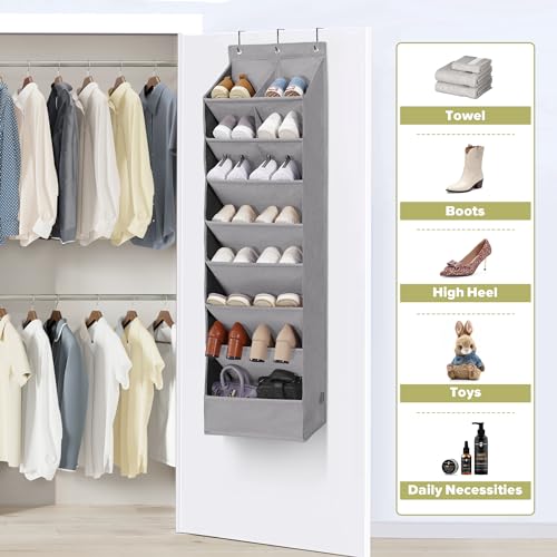 2 Pack Minimalist Grey Over the Door Shoe Organizer with 10 Pockets, Hanging Closet Storage Rack for Shoes, Sneakers, Accessories - color: Grey