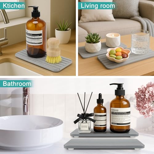 Diatomaceous Earth Dish Drying Mat for Kitchen Sink Bathroom Counter Trays Water Absorbing Stone Drying Tray Diatomite Soap Dish Coasters Absorbent Stone Quick Dry Sink Trays Kitchen Accessories - color: Grey Diatomite