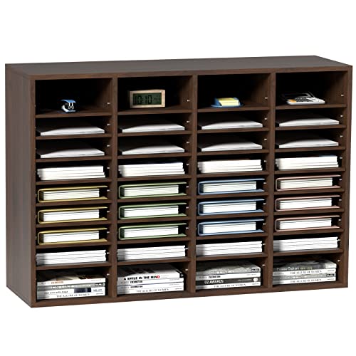 VEVOR Literature Organizers, 36 Compartments Office Mailbox with Adjustable Shelves, Wood Literature Sorter 39.3x12x26.8 inches for Office, Home, Classroom, Mailrooms Organization, EPA Certified Brown - color: Brown, size: 36 Compartments