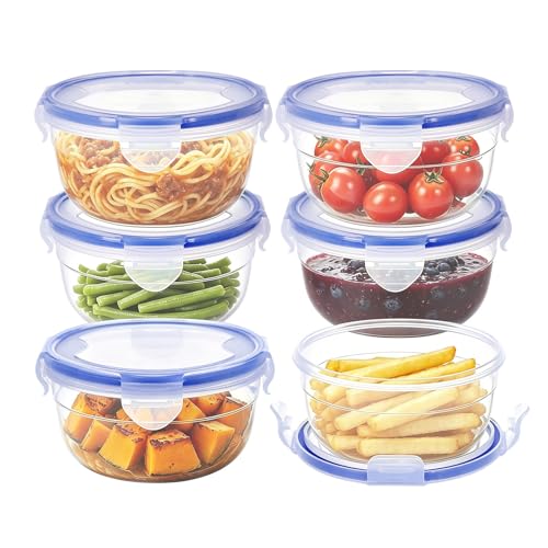 KIGI Round Food Storage Container, Leakproof Plastic Bowls with Lid Set for Soup, Snack, Fruit, Meal Prep & Lunch, 4 Sided Locking Airtight Lid, BPA Free, 20 oz / 2.5 Cup, 12 Piece Set - size: 2.5 cup (12-Piece)