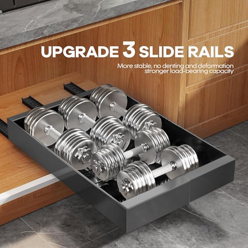 Seinloes 4 Pack Expandable Width (9"-14.1") Pull Out Cabinet Organizer 21" Deep with Raising Pad for Framed Cabinets, Upgrade 3 Slide Rails Slide Out Drawers, Roll Out Shelves Adhesive, Black - color: Black, size: 21"D x 9"-14.1"W(4Pack)