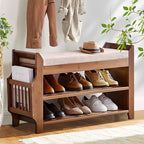 PETKABOO 2 Tier Shoe Bench, Bamboo Shoe Rack Bench, Shoe Storage Bench Organizer for Entryway Hallway Living Room - size: 31.5 in