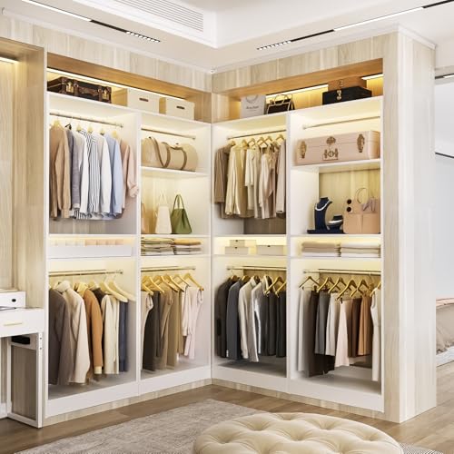 Unikito 100” Closet System, 8.3FT Wood Closet Storage Organizer with 8 Hanging Rods, Adjustable Large Walk in Wardrobe Closet Tower, Sturdy Clothes Garment Rack, Easy Assembly, Set of 4, White - color: White, size: 100 Inch