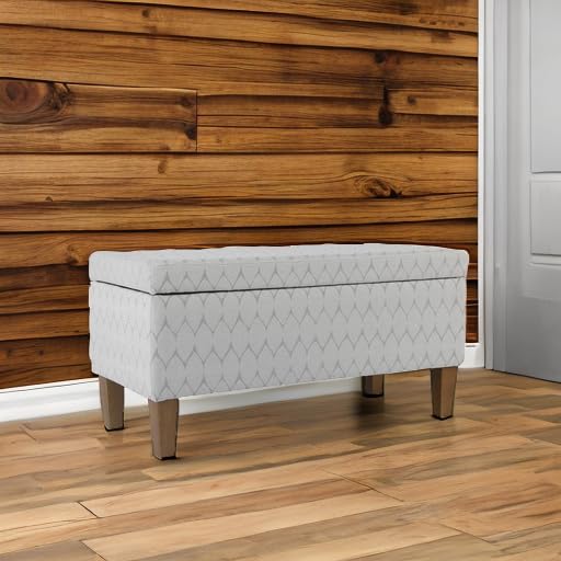 Kinfine K6384Np-F2244 Geometric Patterned Fabric Upholstered Wooden Bench with Hinged Storage, Large, Gray and Brown - color: Gray and Brown