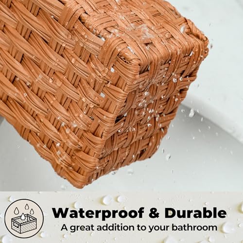 GRANNY SAYS Bathroom Toilet Organizer, Back of Toilet Storage Basket, Waterproof Storage for Shelves, 3 Section Wicker Baskets, Caramel Orange, 2-Pack - color: Caramel