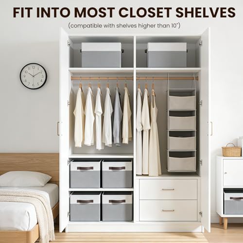 Criusia Closet Organizers and Storage Baskets - 6 Pack Shelf Organizer Bins with Handles - Clothes Storage Bins for Bedroom Nursery Home Closet Organization - Blanket Toy Storage Organizer - color: White with Grey, size: 6pcs - Rectangular 14"x10"x9.5"