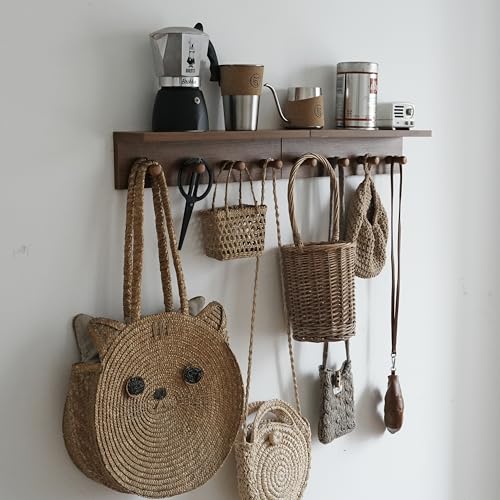 Entrance Coat Rack ，Coat Hooks, Wall-Mounted Wooden Hook Rack, Wall-Mounted Shelves are Very Suitable (Teak Color Finish—A-2) - style: Teak color finish—A-2