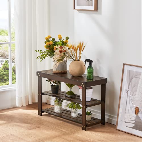 Pipishell Bamboo Shoe Rack Bench, 3 Tier Sturdy Shoe Bench, Storage Shoe Organizer, Holds up to 300lbs for Entryway Bedroom Living Room Balcony, Brown - color: Brown