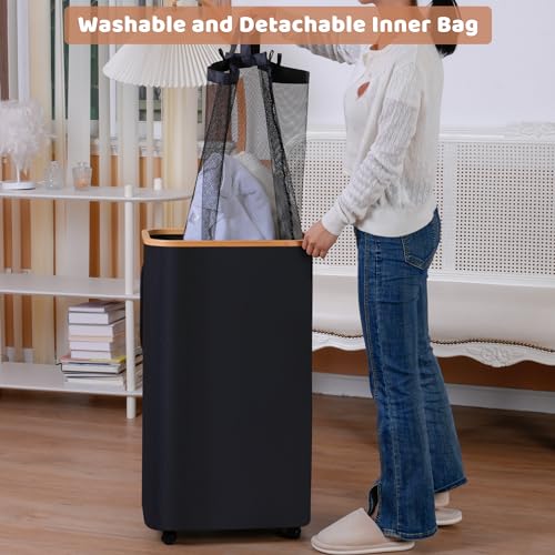 iEGrow 110L Laundry Basket with Wheels,Clothes Hamper for Laundry,Laundry Hamper with Lid and Inner Bag, for Laundry Room, Bedroom, Dormitory Storage,Black - color: Black, size: 110L