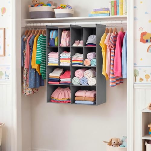 Ofiray-home 4 Tier Hanging Closet Organizer, 12 Compartments Sweater Organizer for Closet with 3 Sturdy Hooks, Closet Organizers and Storage, Wardrobe, Rv, Garment Rack, Grey - color: Grey, size: 4-Tier