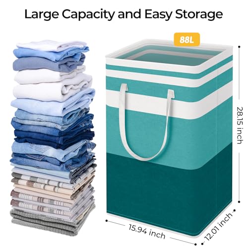 HomeHacks 2-Pack Large Laundry Basket, Waterproof, Freestanding Laundry Hamper, Collapsible Tall Clothes Hamper with Extended Handles for Clothes Toys in the Dorm and Family (Green, 88L) - color: Green, size: 88L